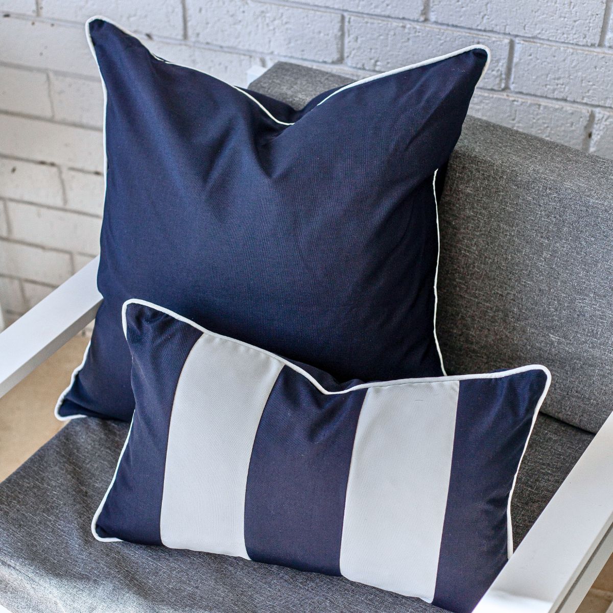 Navy and white outlet striped outdoor cushions