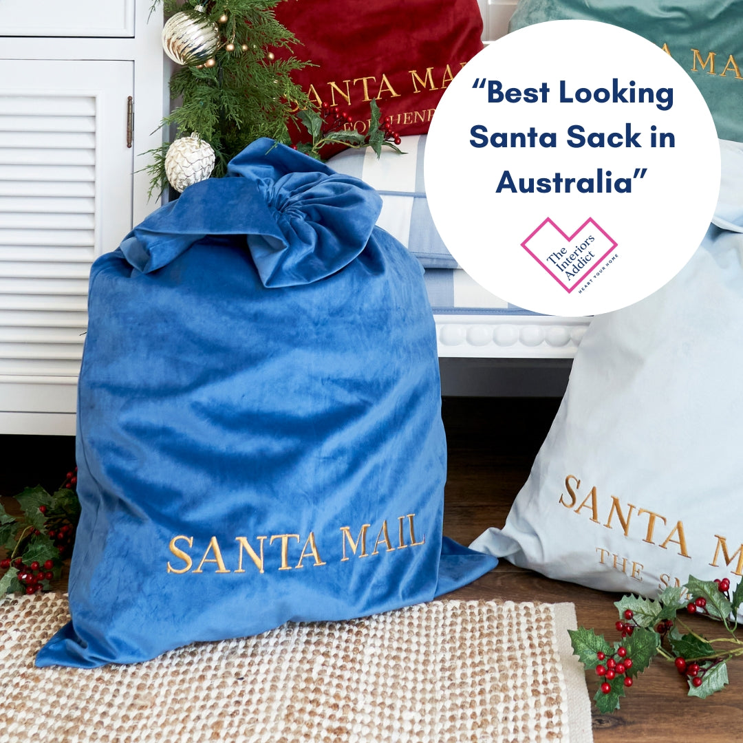 Personalised Luxury Velvet Santa Sack French Blue 60 cm by 90 cm