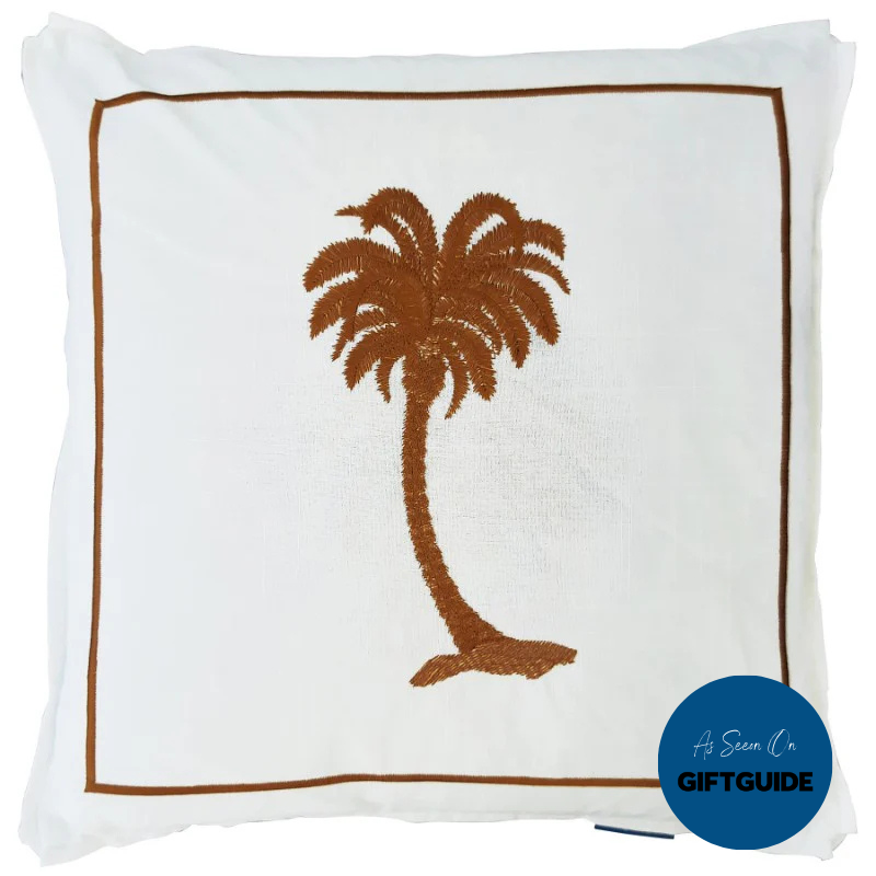 PALM COVE Palm Tree Brown and White Cushion Cover | Mirage Haven 