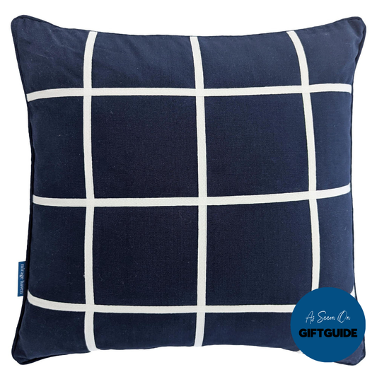 VISTA Dark Blue and White Windowpane Cushion Cover | Mirage Haven 