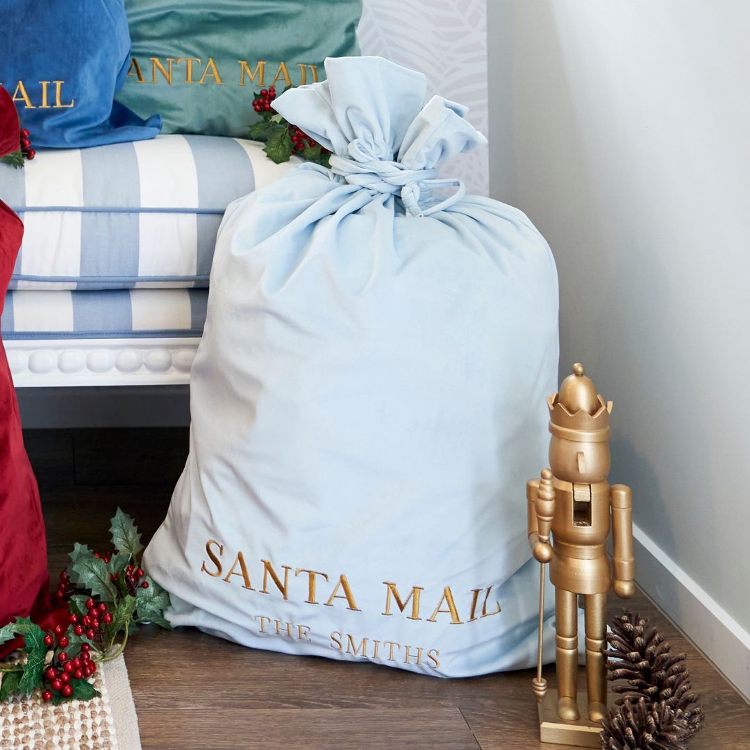 Personalised Luxury Velvet Santa Sack Sky Blue 60 cm by 90 cm