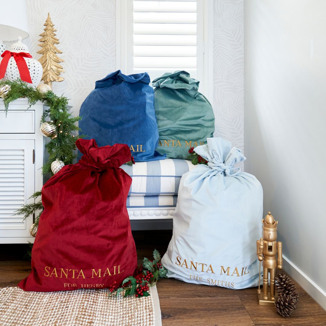 Personalised Luxury Velvet Santa Sack Sky Blue 60 cm by 90 cm